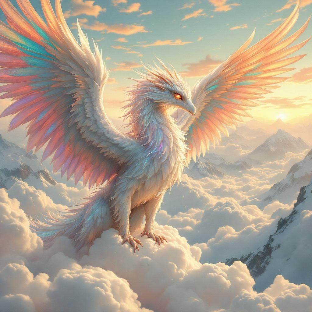 Griffin Soaring Through Pastel Sky: Art Nouveau Fantasy