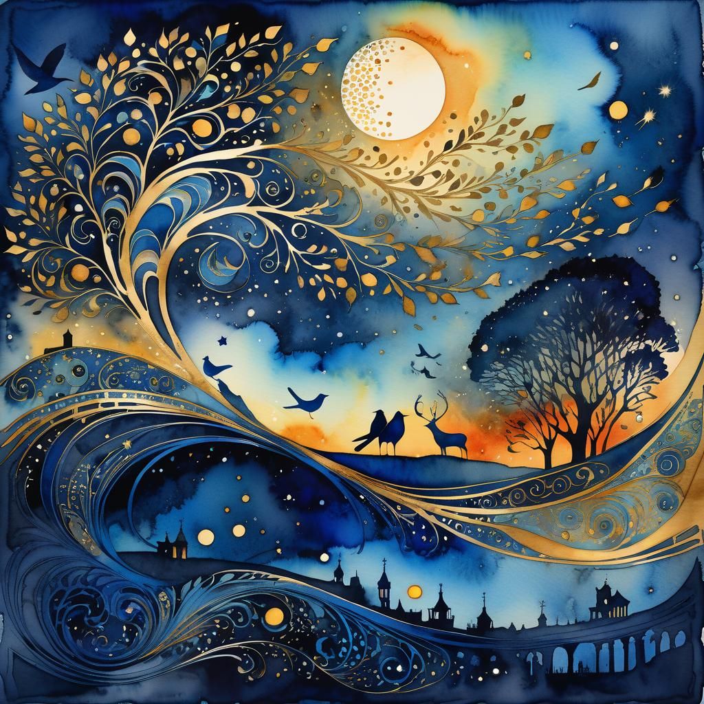 Birds Singing in a Colorful Whimsical Landscape