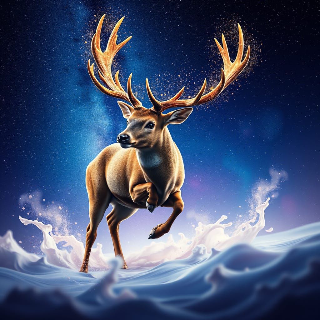 Stardust Deer Bounding Over the Milky Way