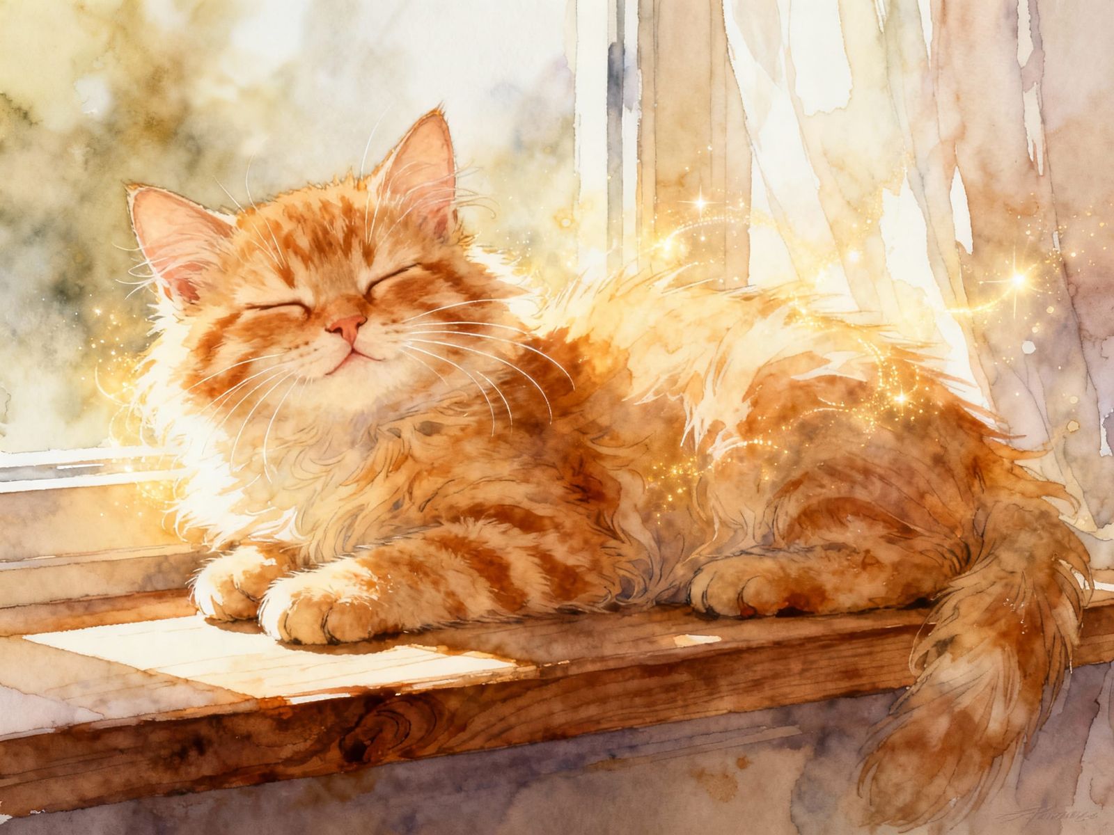 Fluffy Ginger Kitten Basking in Magical Sunlight