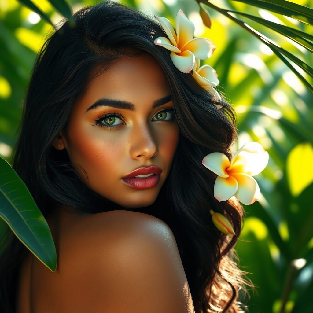 Serene Polynesian Goddess in Tropical Paradise