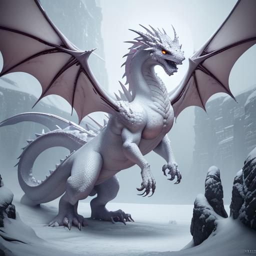 Majestic White Dragon in Snowy Landscape