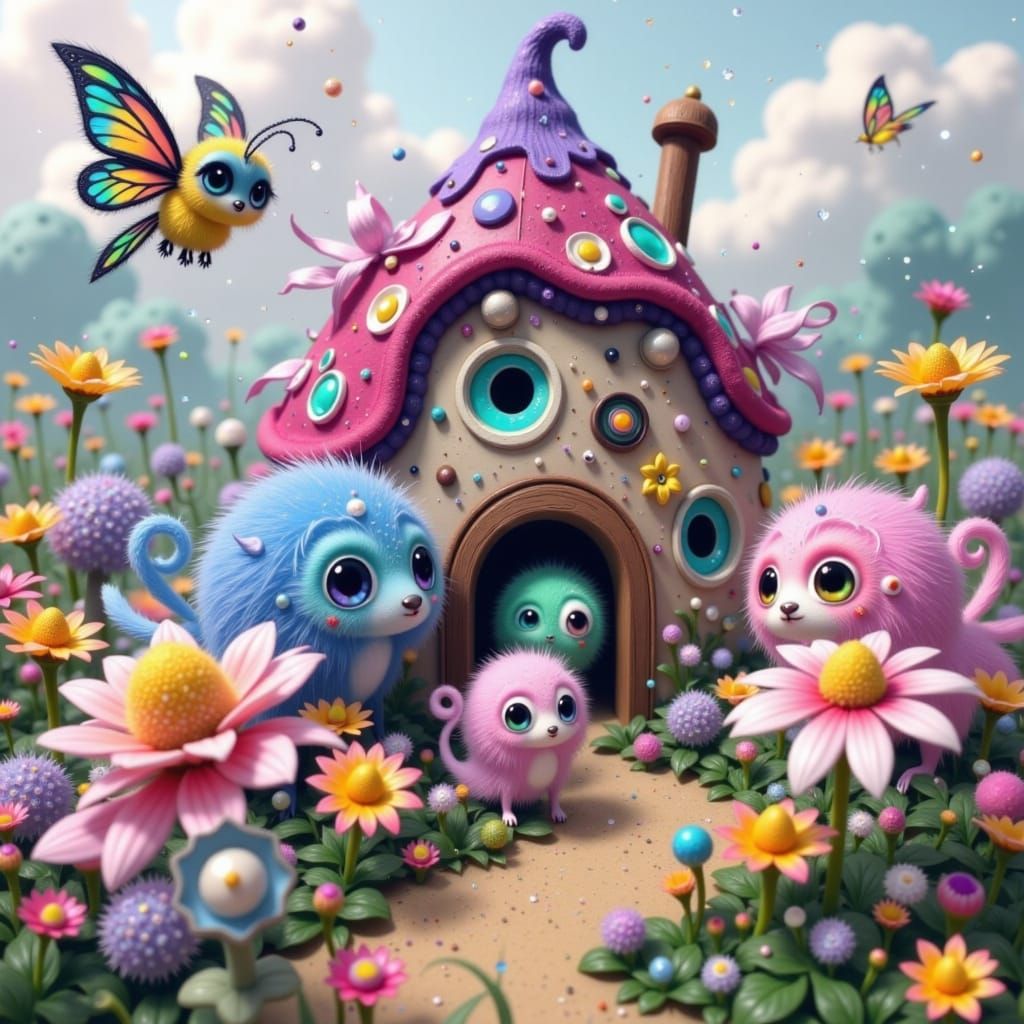 Pastel Rainbow Creatures in Epic Birdhouse Castle