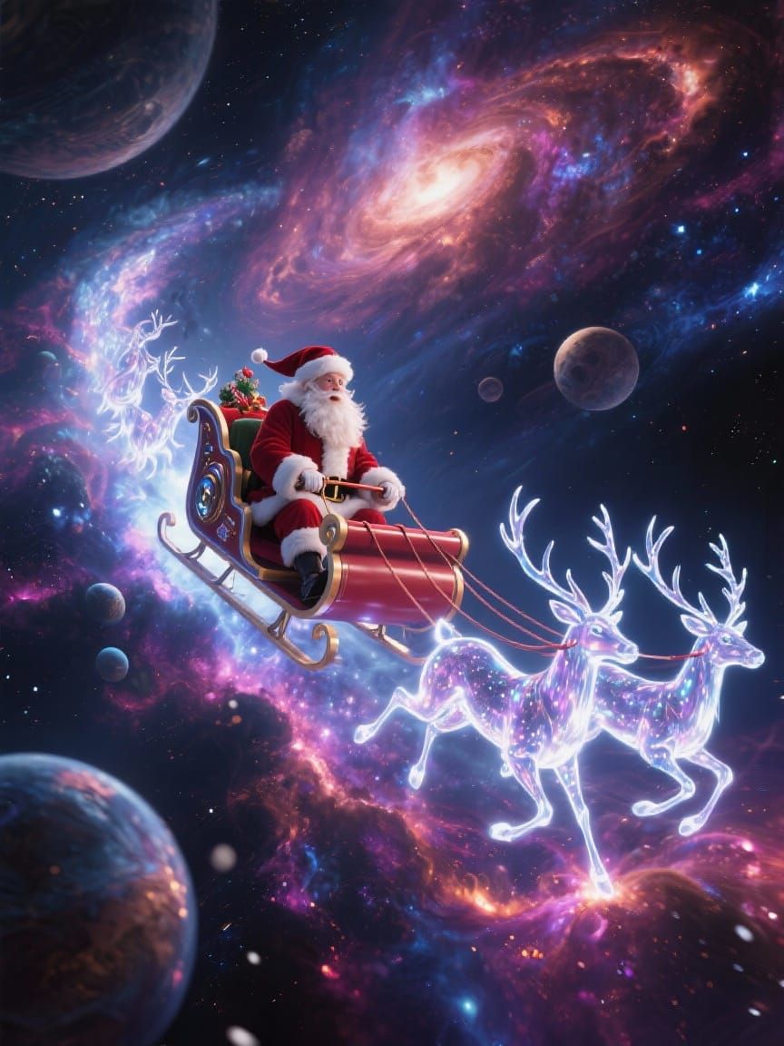 Santa Claus Navigates a Cosmic Nebula in a Retro-Futuristic ...