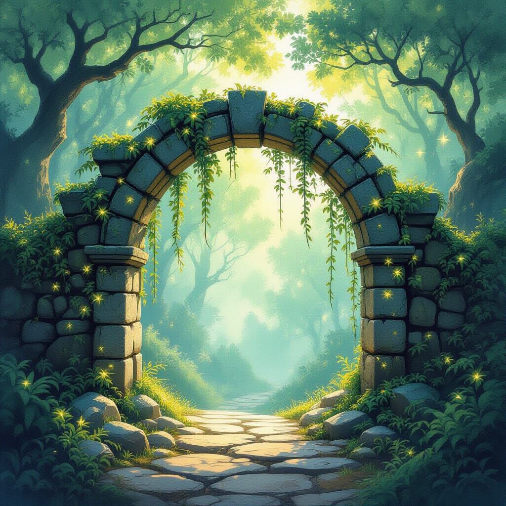 Ancient Archway to a Shimmering Forest Realm