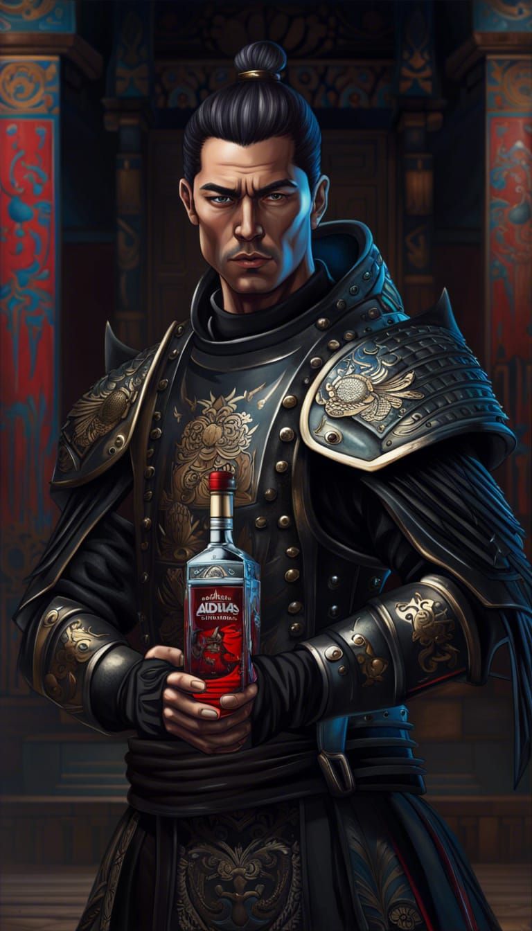 Russian Samurai in Addidas Armor, Hyperrealistic Art