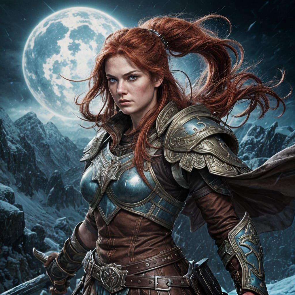 Valkyrie Warrior Rises Amidst Stormy Skies in Hyperrealistic...