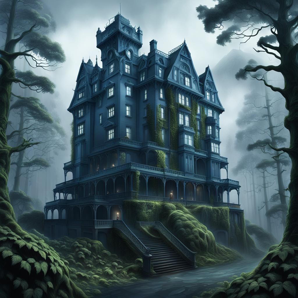 Majestic Overlook Hotel in Misty Forest: Cinematic Matte Pai...