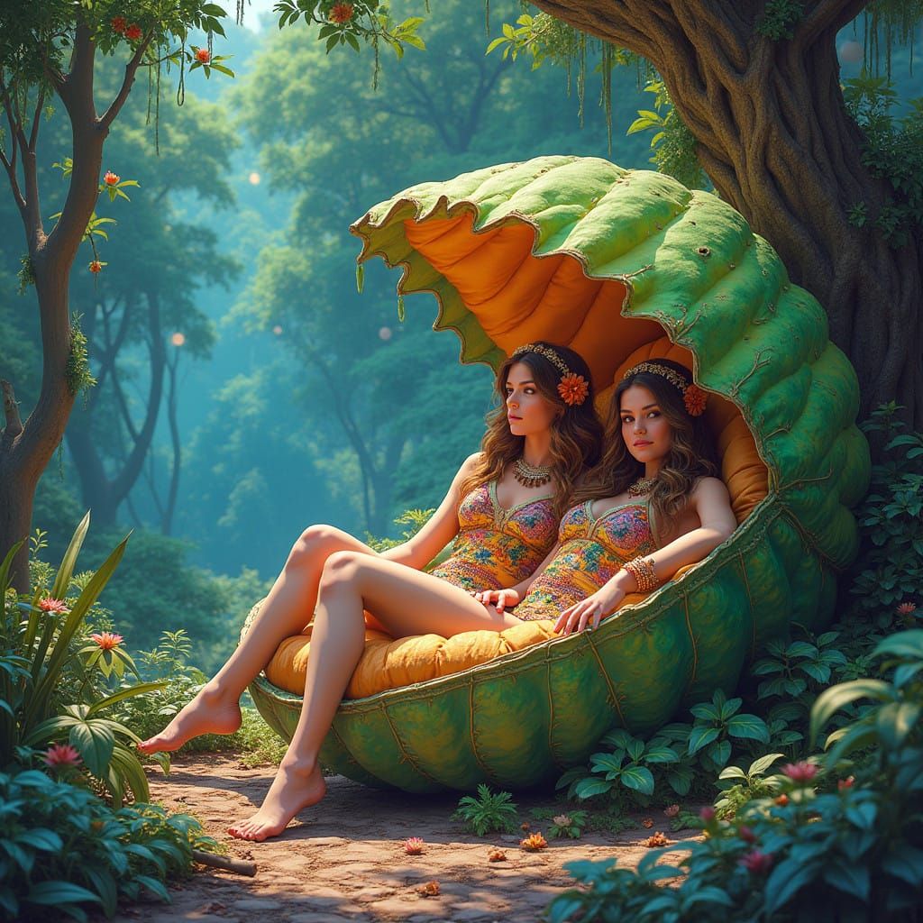 Psychedelic Hippies in Giant Pea Pod, Surreal Fantasy Art