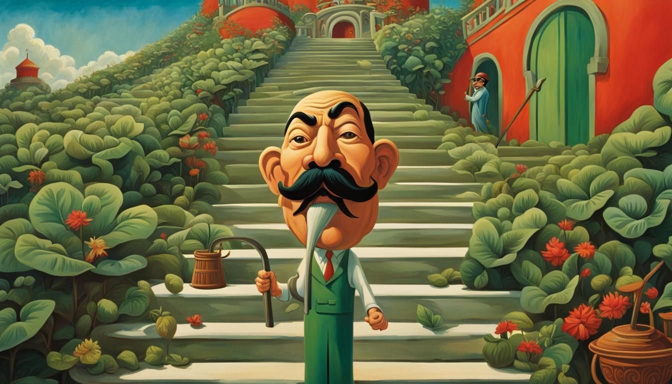 Surreal Head with Mustache Staircase, in Dali Style