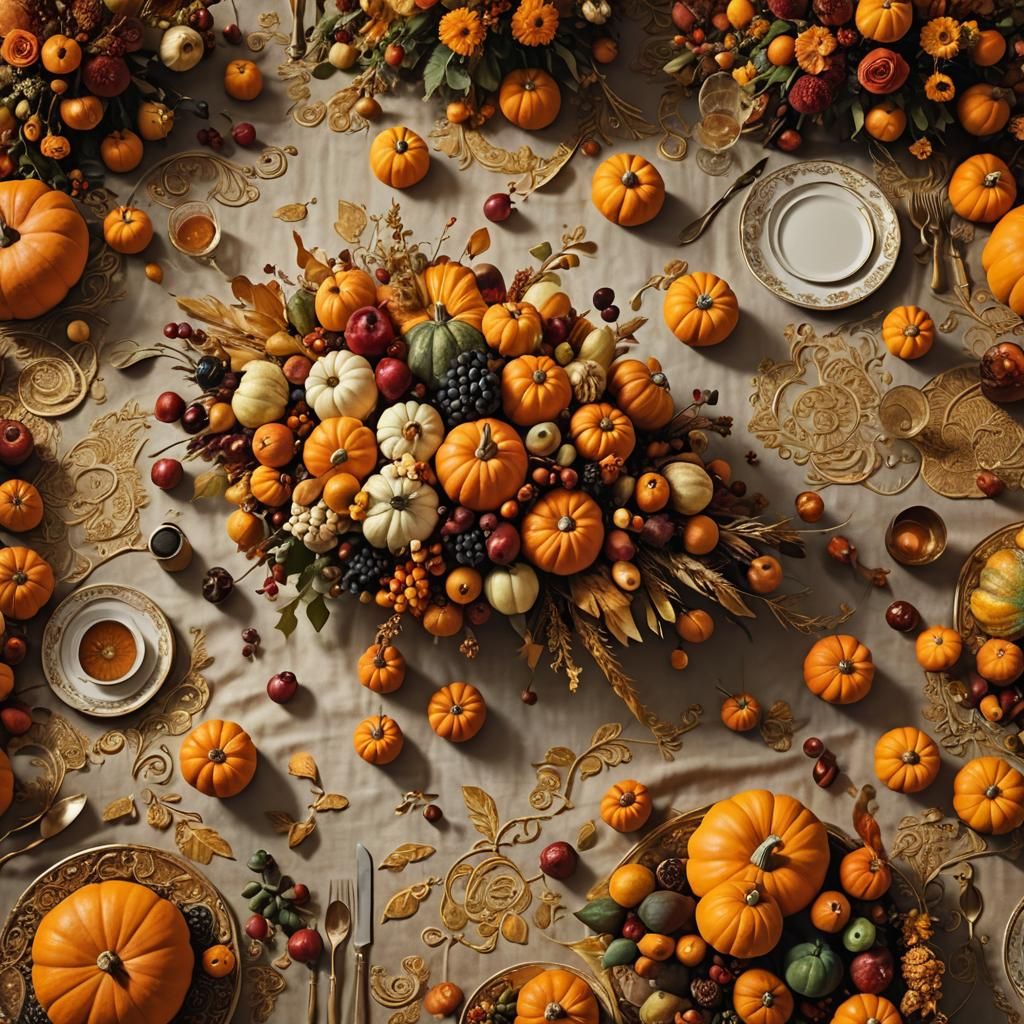 Fall Harvest Cornucopia in Golden Fantasy Style