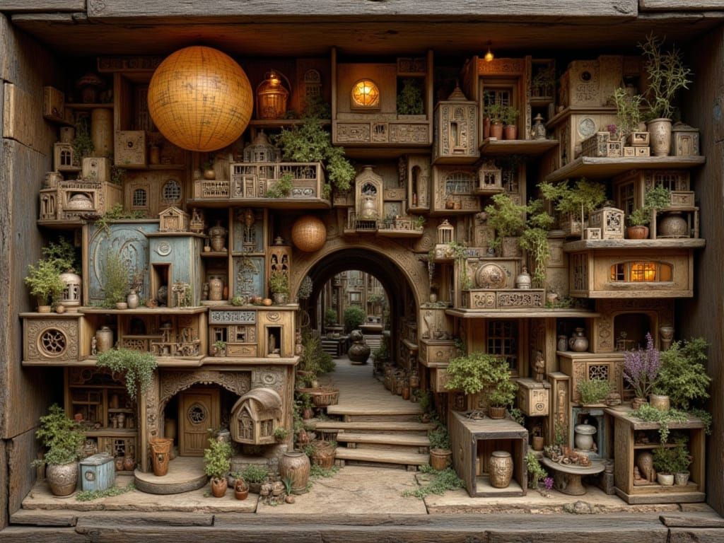 Hidden Village in Apothecary Cabinet