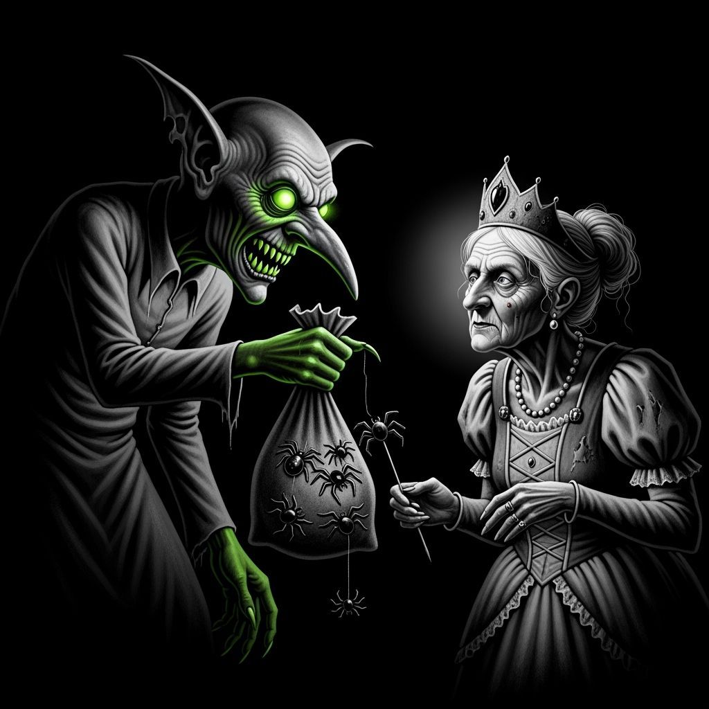 Ghostly Goblin Offers Candied Spiders in Noir Scene