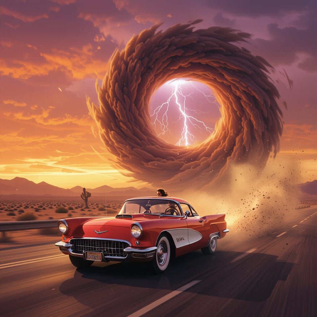 Retro Supermodel Pursued by Desert Vortex