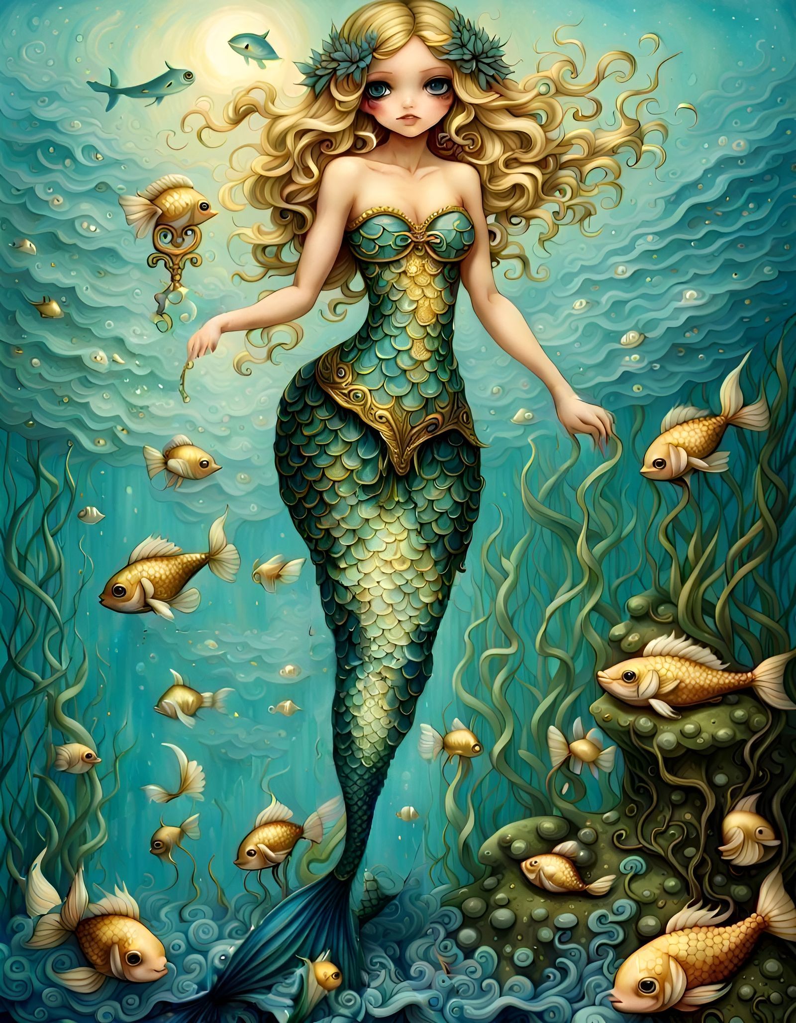 Cute Young Mermaid Princess with Scale Body and Perfect Tale
