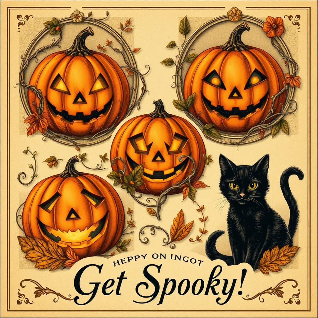 Antique Jack-o'-Lantern Stickers in Botanical Art Style