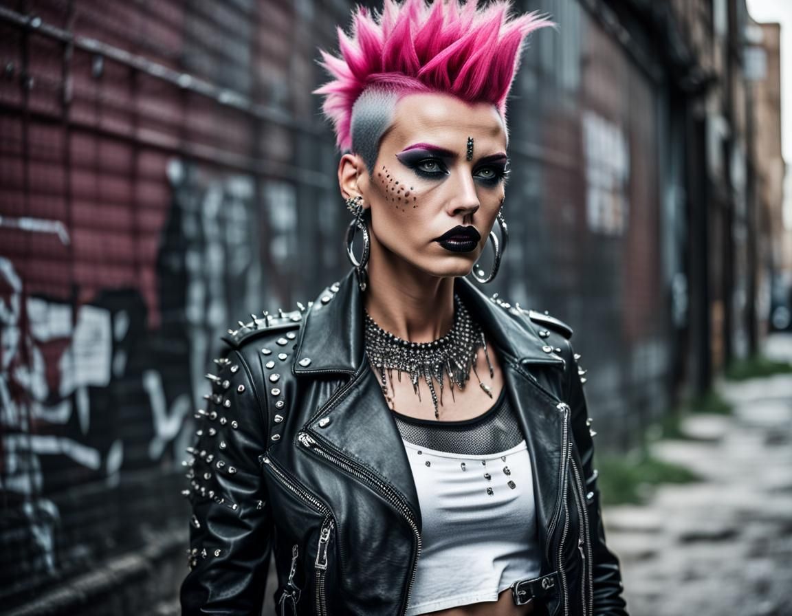 Punk Rock Rebel in Neon Alleyway