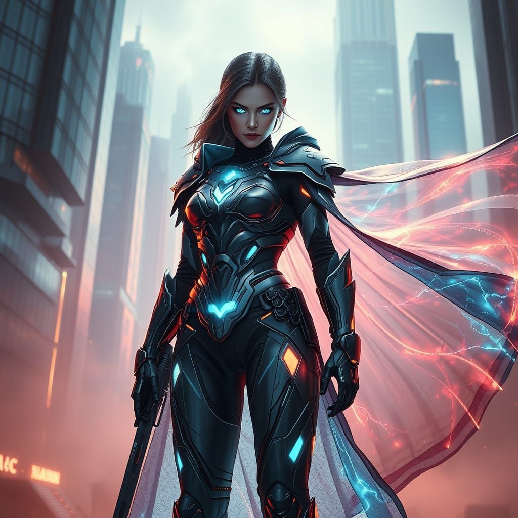 Futuristic Warrior in City of Glass