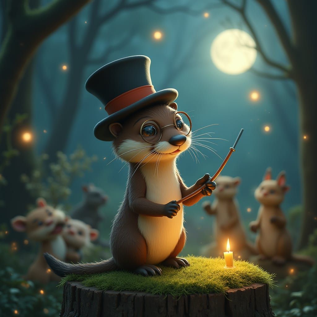 Otter Conductor Leading Woodland Creatures Orchestra