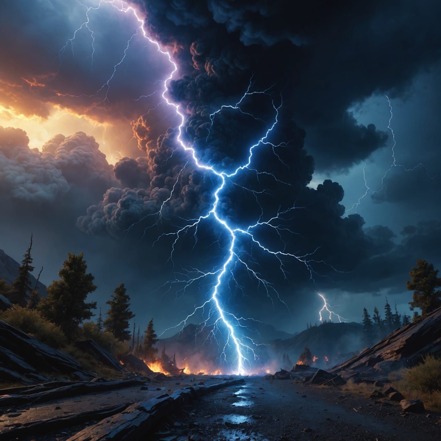 Vibrant Blue Lightning Bolt in Hyperrealistic 3D