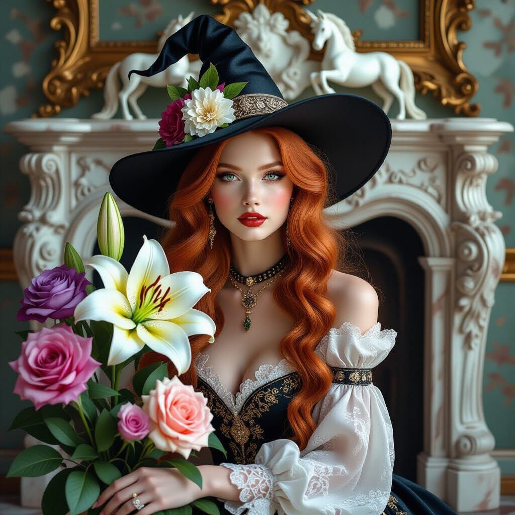 Surreal Art Nouveau Portrait of a Lady with Flowers