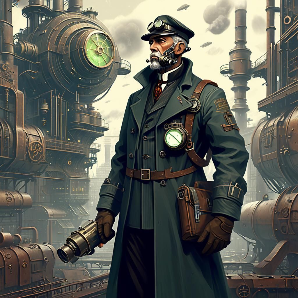 Dieselpunk Scientist in Dystopian World