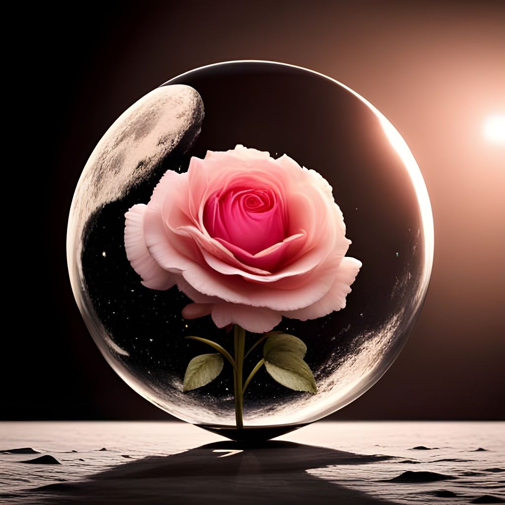 Rose in Glass Sphere on the Moon