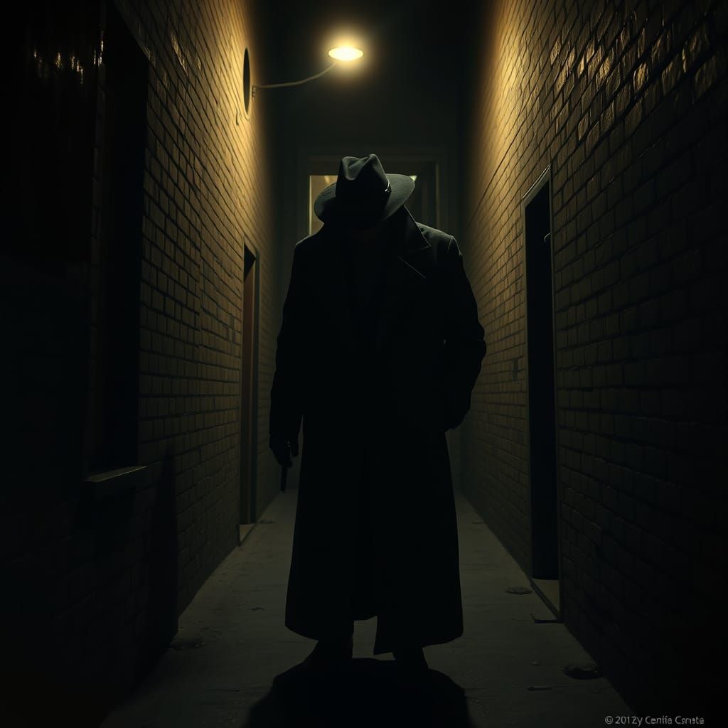 Suspicious Figure in Dark Alleyway, Cinematic Style