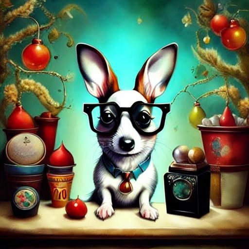 Jack Russell with Glasses in Jansson Style