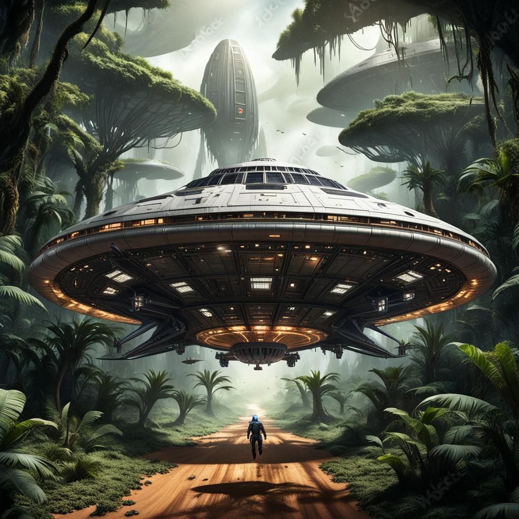 Spaceship Landing on Hostile Jungle Planet