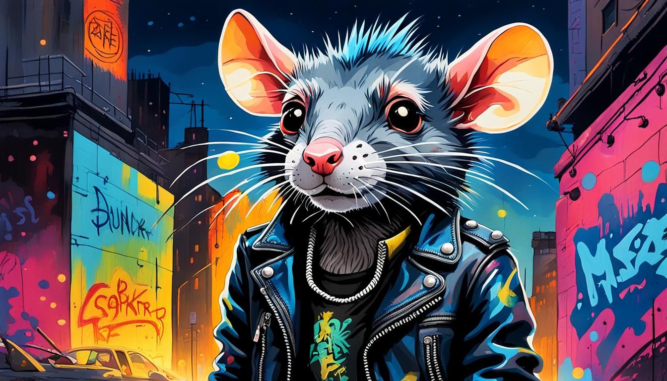 Punk Rock Rat in Urban Gouache Style