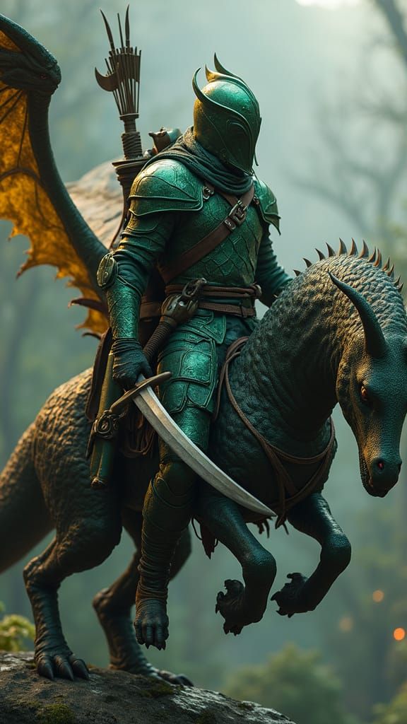 Ranger Rides a Drake in Dark Fantasy Style