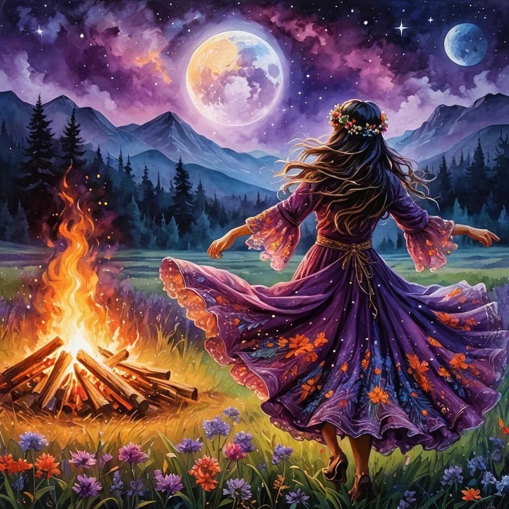 Gypsy Dancer Under Amethyst Cosmic Sky