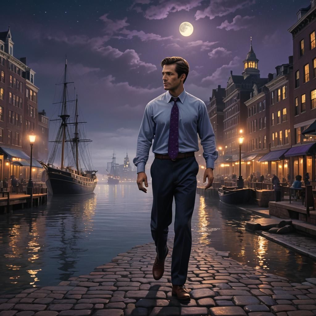 Boston Harbor at Midnight in Detailed Matte Painting