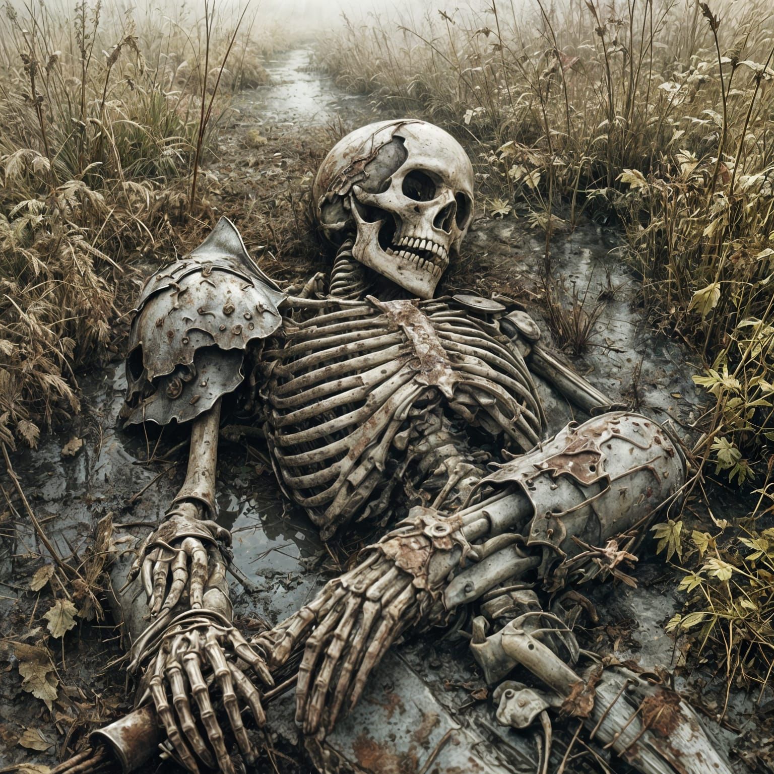 Dark Fantasy Skeleton in Morning Mist