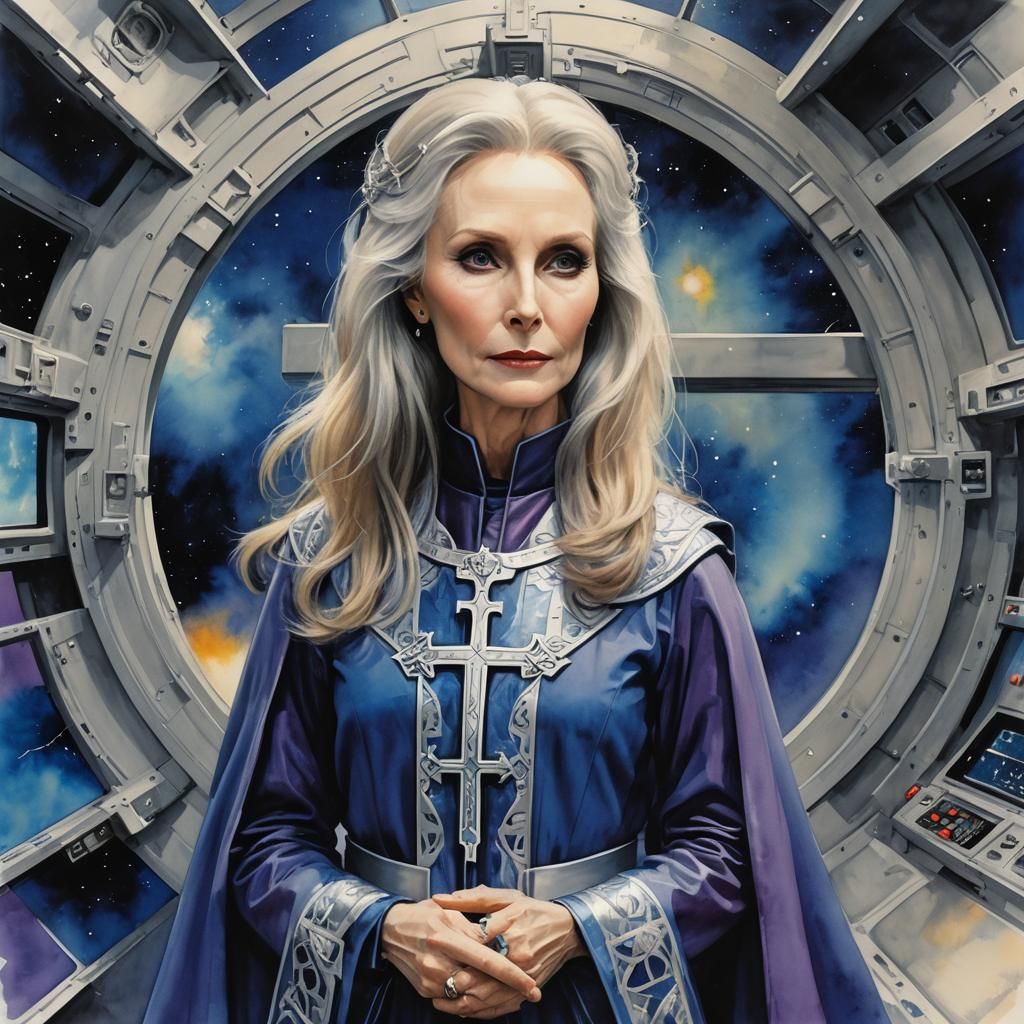 Retro-Futuristic Priestess in Space Station