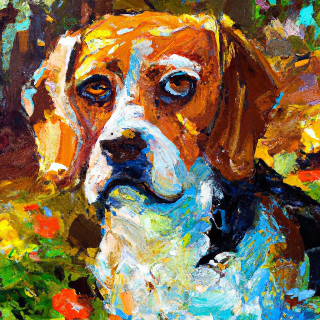 Bold, Expressive Impasto Beagle in a Sunny Garden