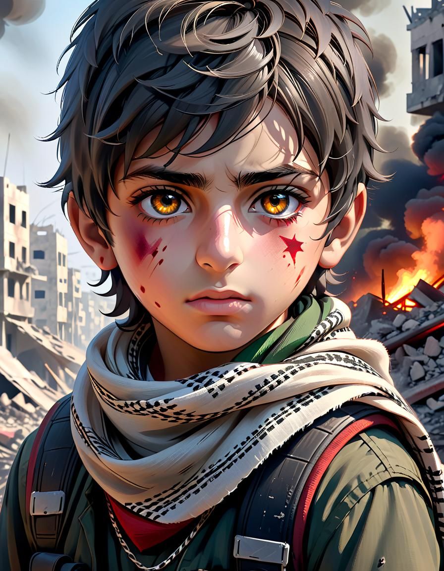 Determined Palestinian Boy in War-Torn Gaza