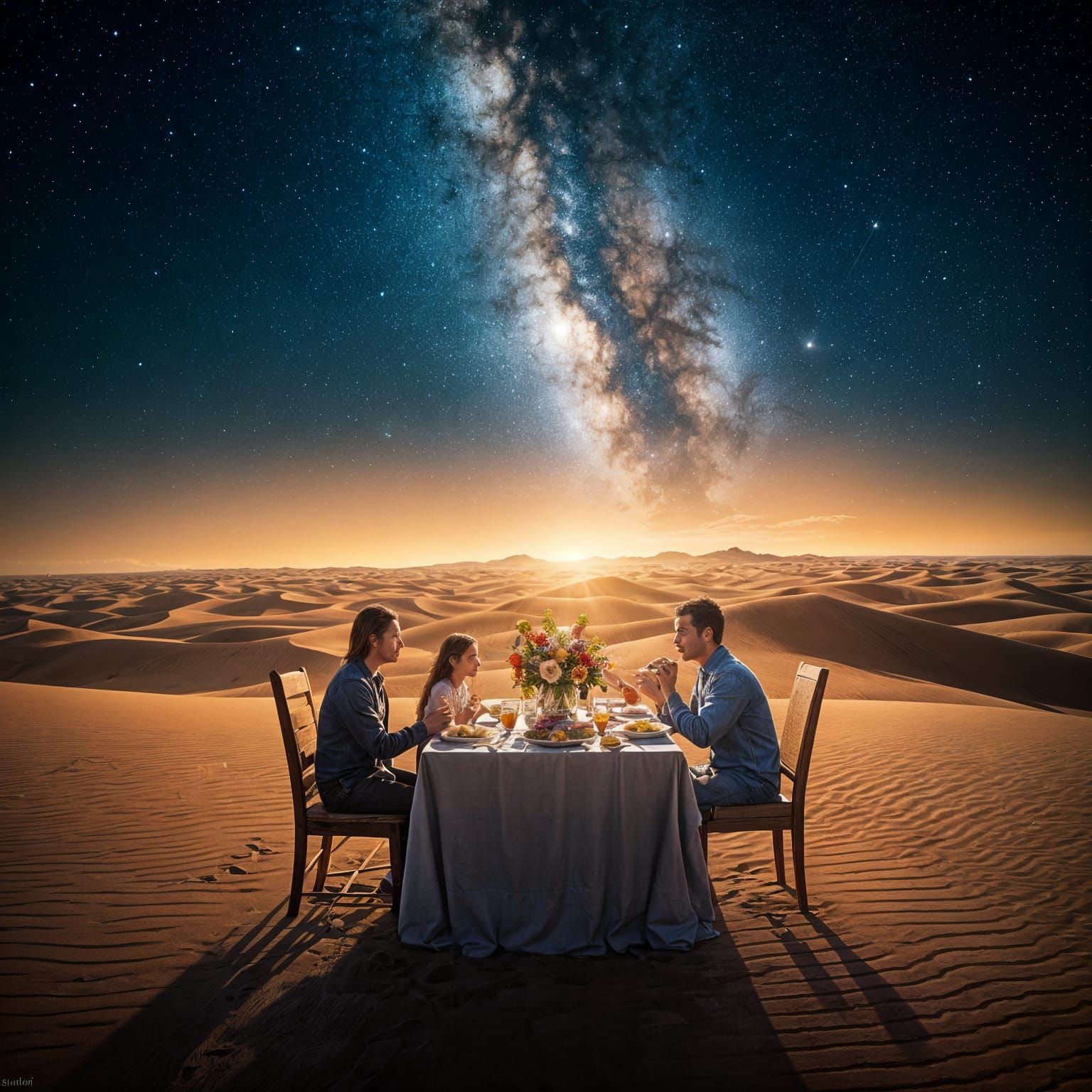 Surreal Desert Dinner: Hyperrealistic Concept Art
