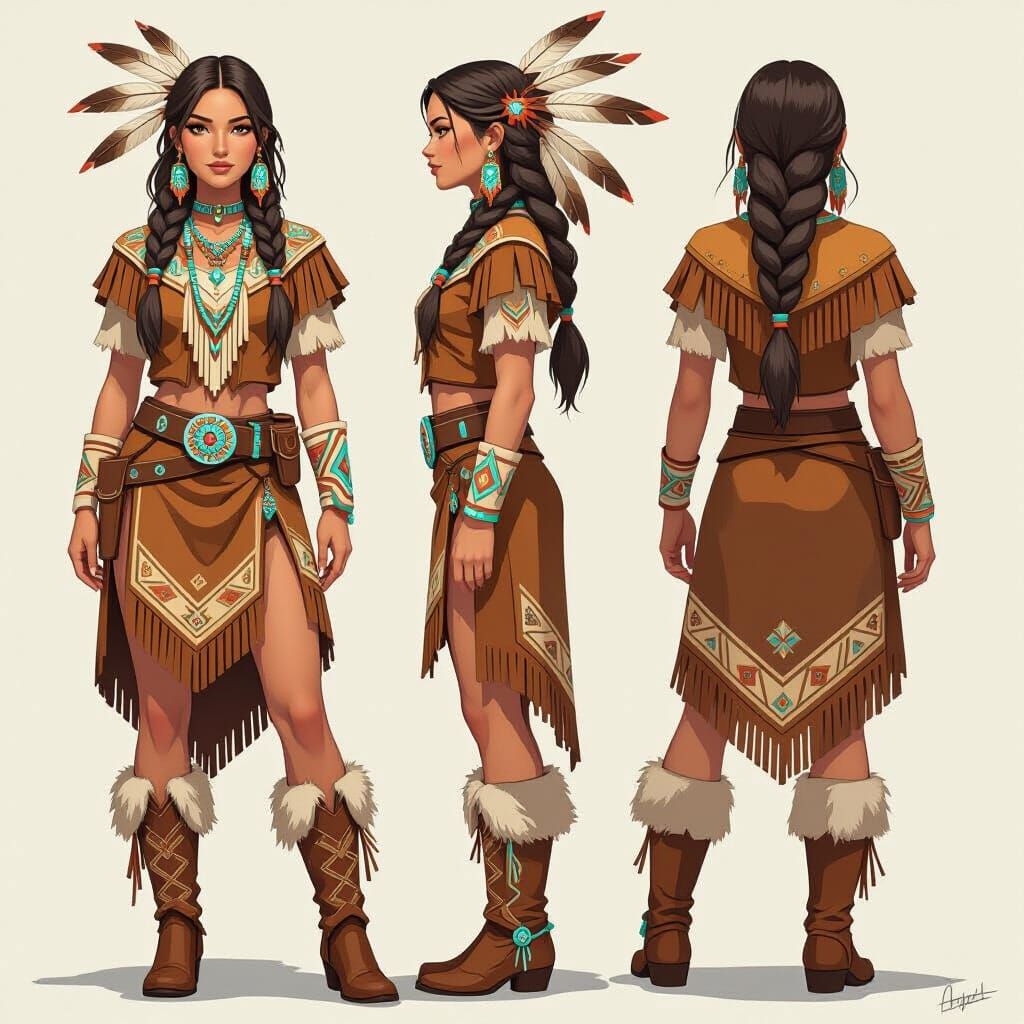 Stylized Digital Portrait of Western and Native American Ins...