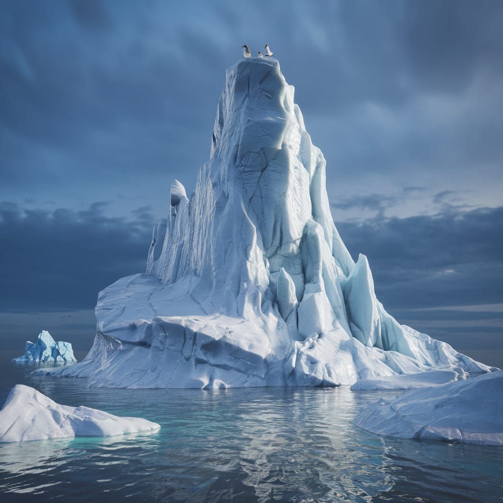 Towering Sculpted Iceberg in Hyper-Realistic Arctic Scene
