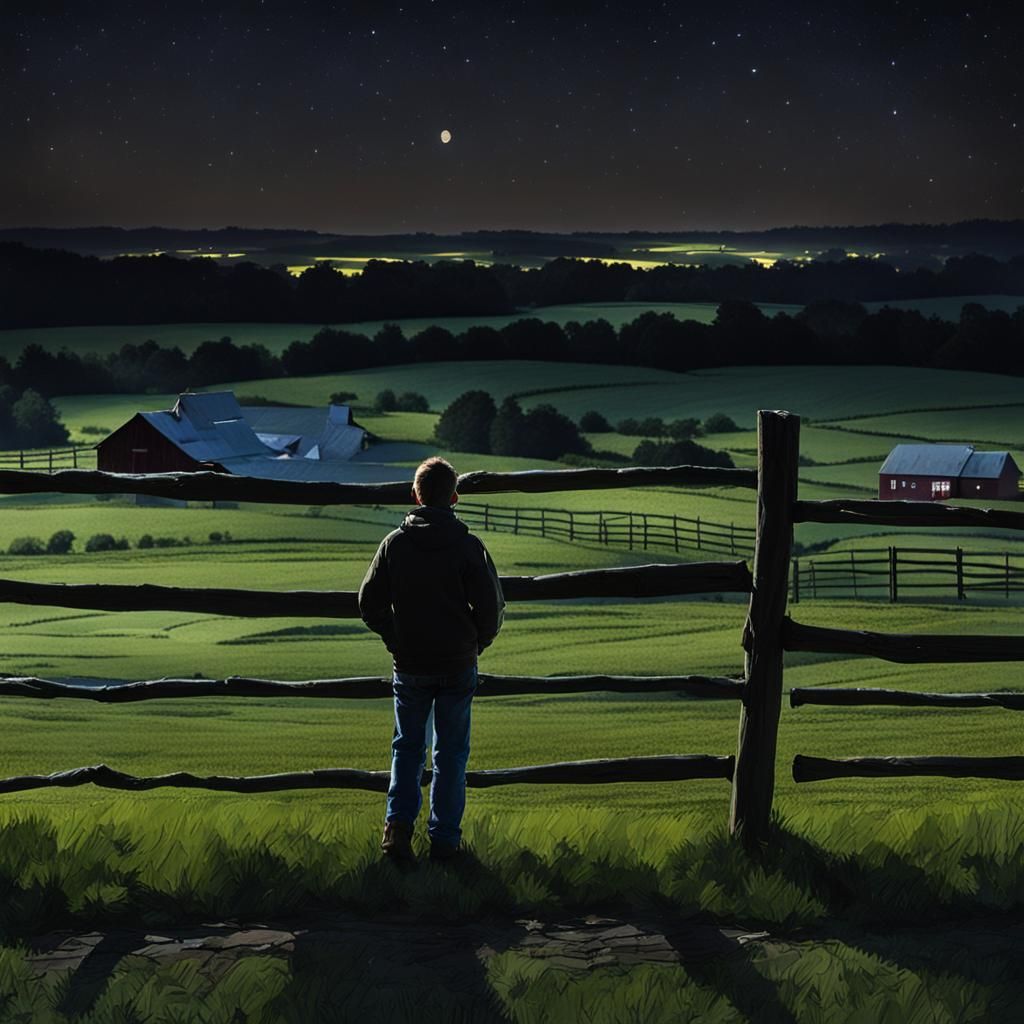Nighttime Farm View from Fence
