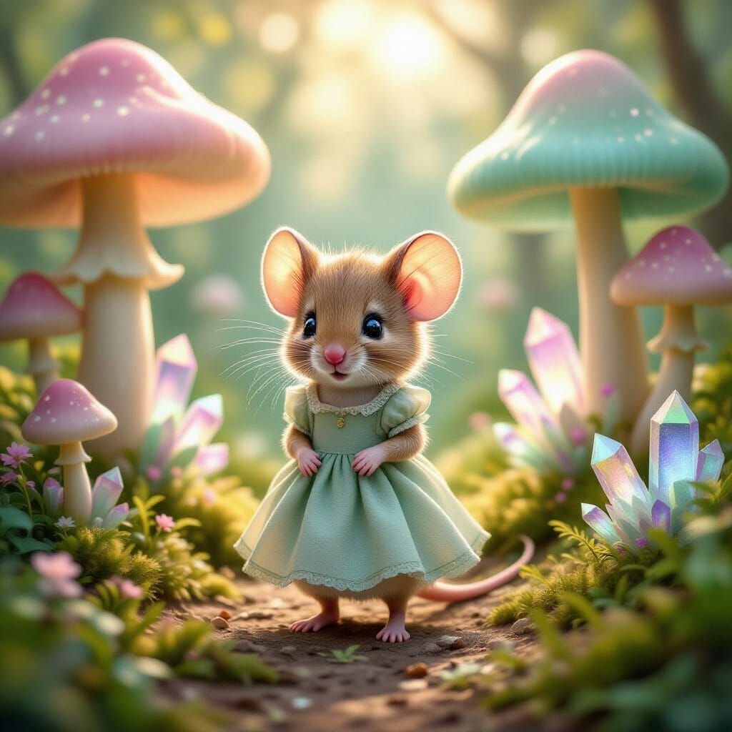 Adorable Mouse Girl in Magical Pastel Forest
