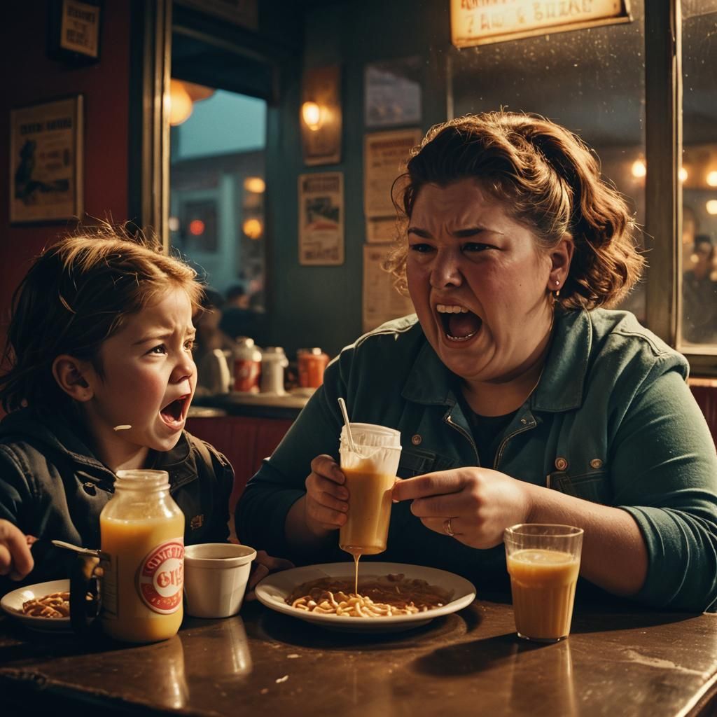 Dramatic Diner Encounter in Cinematic Style