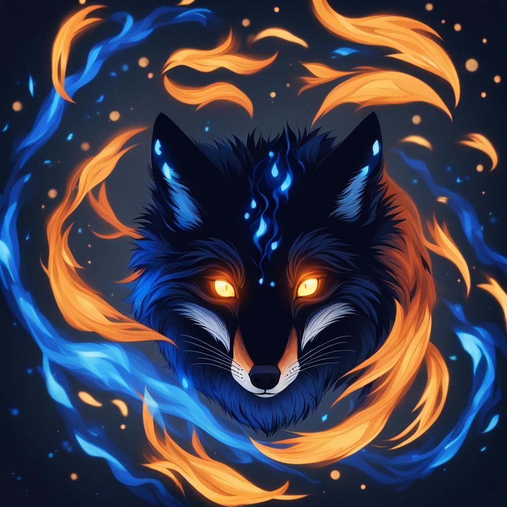 Blue Flame Fox in Dark Forest