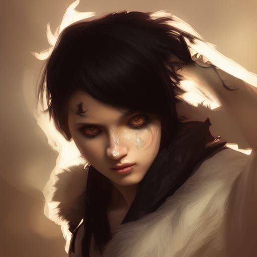 Emo Wolf Girl Portrait in Hyperdetailed Style