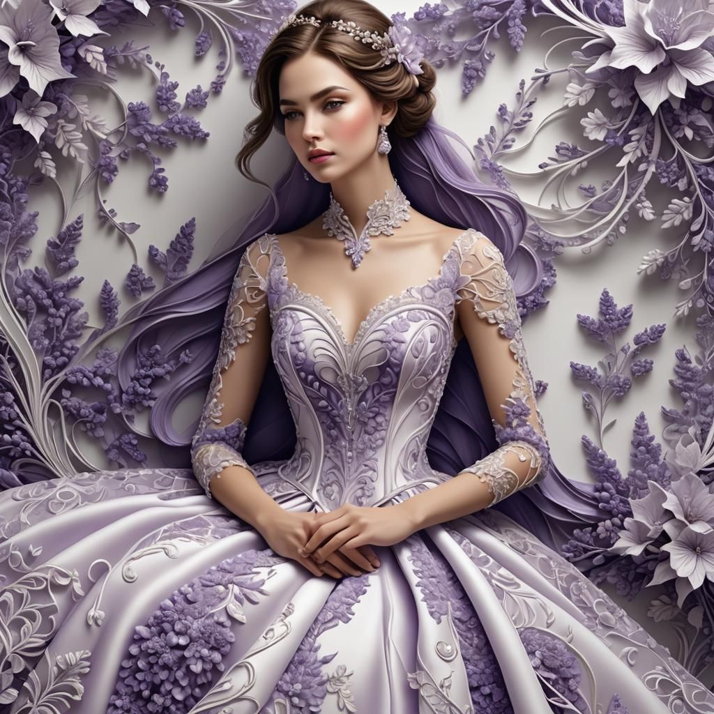 Woman in Lavender Dress with Abstract Elements