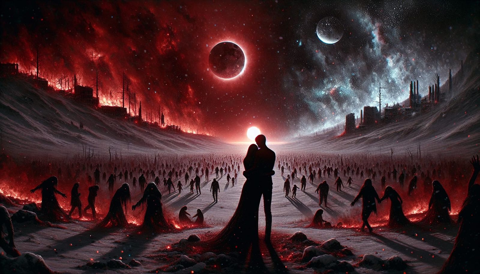 Dystopian Embrace: Beauty in Apocalyptic Chaos