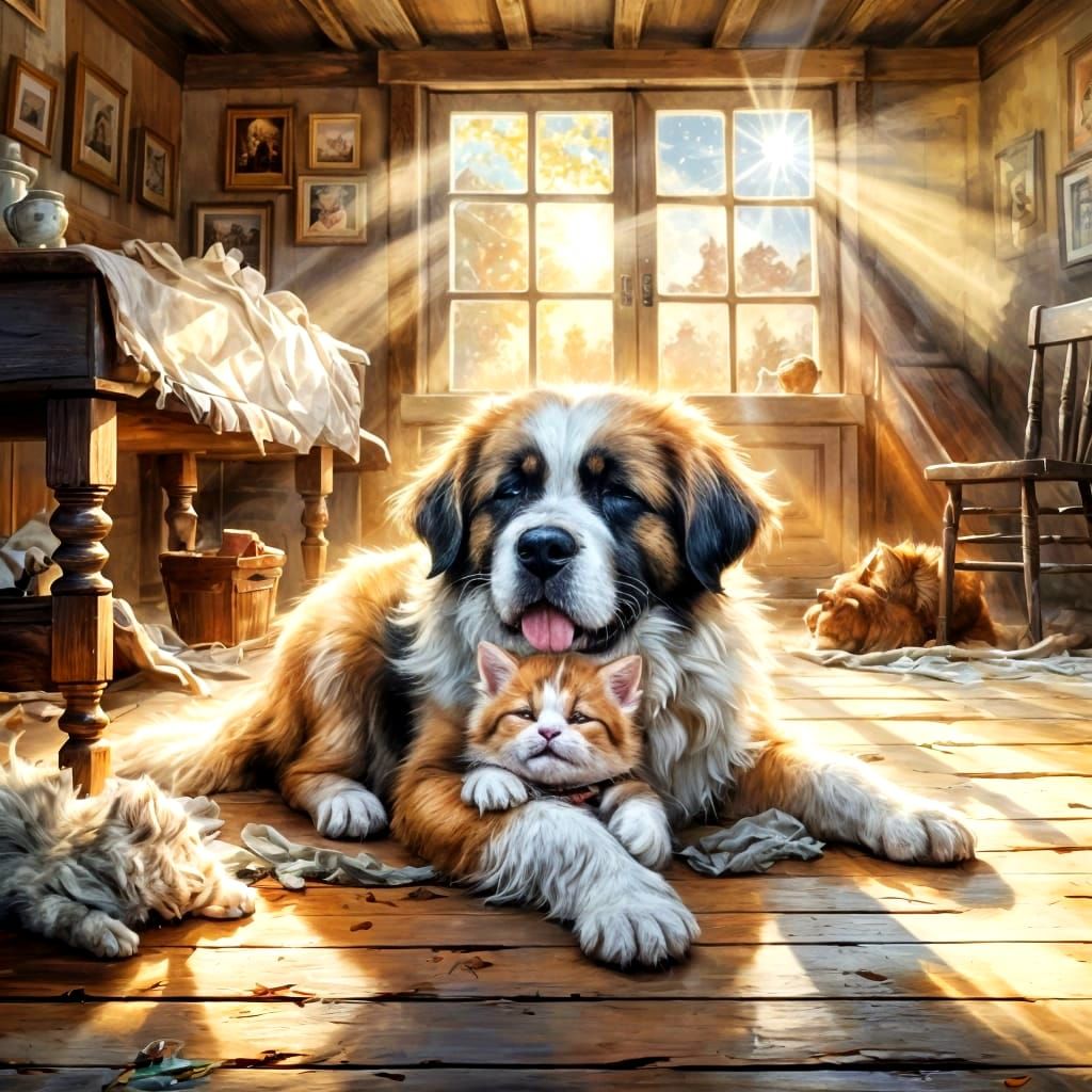 Kitten & saint-bernard puppy : " the room is a mess, but we'...