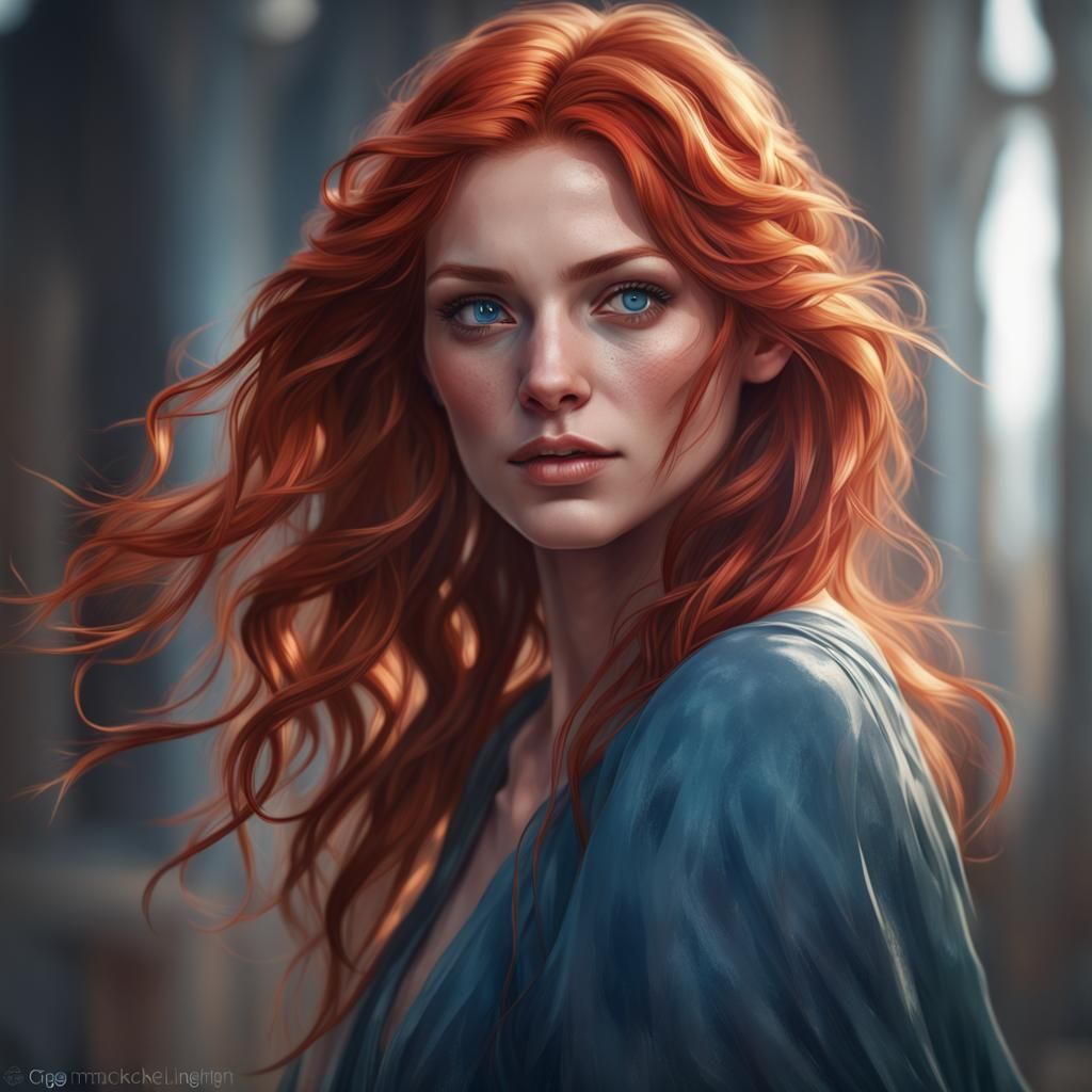 Red-Haired Woman Portrait in Hyperdetailed Digital Art